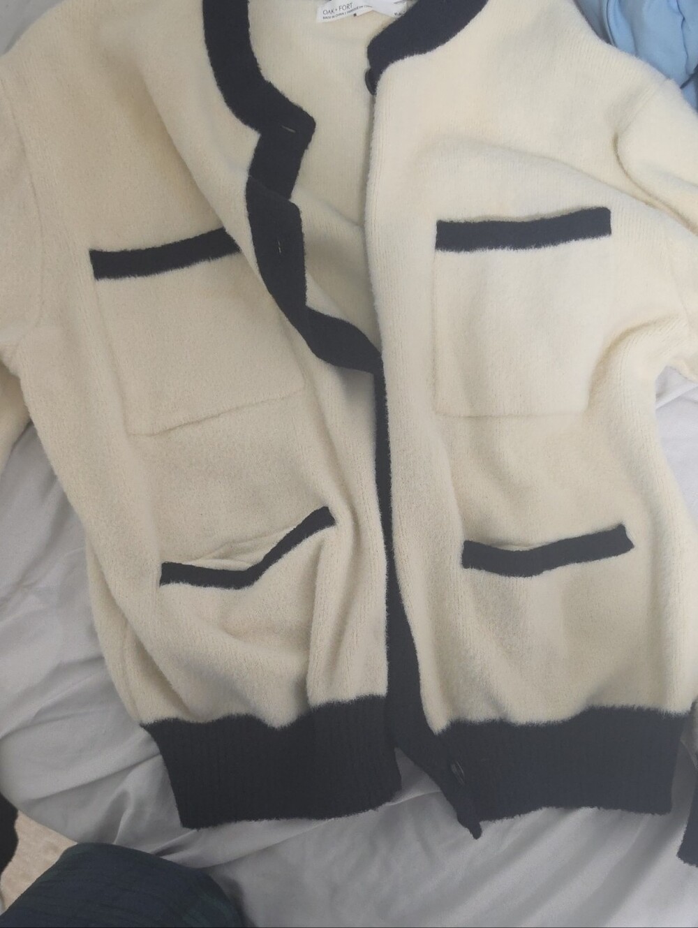 OAK + FORT Cream Cardigan with Black Trim
